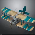 Vintage Blue White Biplane 3D Model With Wooden Metal Material For Aerospace