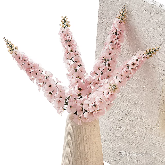 Elegant Pink Flower Arrangement In Beige Vase 3d model 