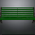 Green Outdoor Bench With Metal Frame Wooden Slats And Armrests