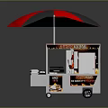 Street Food Cart With Red And Black Umbrella Everything $2 Sign And Hot Dogs