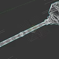 Fantasy Hammer Weapon With Golden Decoration Red Panels And Curved Handle