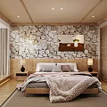 Warm Wooden Living Room Interior With TV Wall Hanging Lights And Arched Doorways