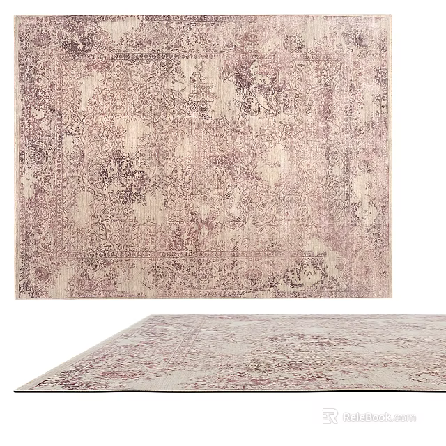 Vintage Square Rug With Ornate Floral Pattern In Beige And Pink Tones 3d model 