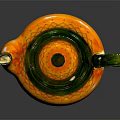 Orange Glossy Teapot With Green Lid And Handle For Daily Household Use