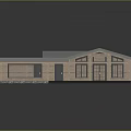 Modern Wooden Building Structure With Sloped Roof Supporting Columns And Glass Windows