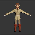 3D Character In Beige Robe With Brown Belt Red Boots Holding White Sword Arms Outstretched