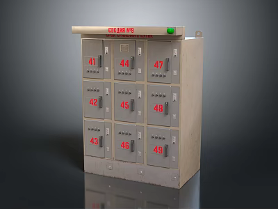 Metal Lockers with Numbered Compartments Top LOCKERS Sign and Green Indicator Light 3d model