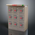 Metal Lockers with Numbered Compartments Top LOCKERS Sign and Green Indicator Light