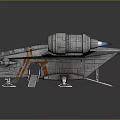Futuristic Spaceship With Twin Engines Metallic Body Orange Stripes And Landing Gear For Space Exploration