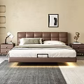 Modern Double Bed With Leather Headboard Nightstand Table Lamp Decorative Painting In Bright Bedroom