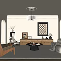 Elegant Modern Living Room Interior Design With Sofa Coffee Table TV Stand And Chandelier
