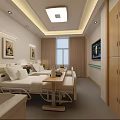 Spacious Hospital Ward With Two Beds TV Bedside Tables Flowers And Ceiling Light 3d model