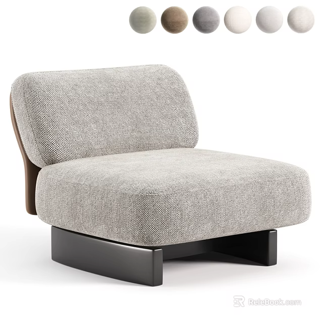 Modern Light Gray Fabric Single Sofa With Brown Armrest And Black Base 3d model 