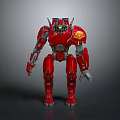 Red Robot Character With Humanoid Creature Design And Golden Shoulder Patterns 3d model