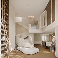 Modern Duplex Living Room Interior With Spiral Staircase White Sofa And Open Layout