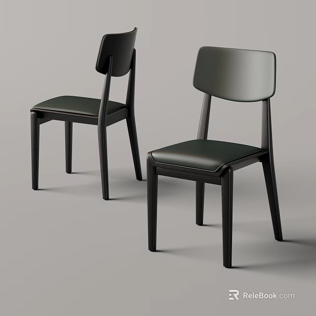Modern Dark Wooden Dining Chairs With Leather Seats And Simple Backrest Design 3d model 