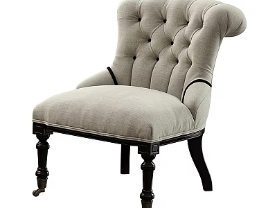 Elegant Light Gray Tufted Armchair With Rolled Arm And Dark Wooden Legs 3d model