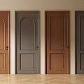 Four Wooden Hinged Doors With Brown And Gray Finishes And Panel Designs
