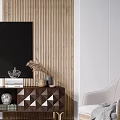 Modern TV Stand Design In Living Room With TV Books And Plants