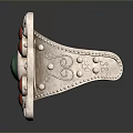 Silver Ring Featuring Central Green Gemstone with Red Gemstones and Decorative Pearl like Dots