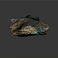 Garden Landscape With Natural Rock Featuring Turquoise Spots And Black Object On Surface