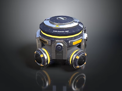 Advanced Mechanical Device With Circular Structure Camera Lens And Yellow Accents 3d model
