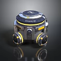 Advanced Mechanical Device With Circular Structure Camera Lens And Yellow Accents