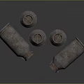 Rusty Metal Household Cans Standing And Lying On Dark Reflective Background 3d model