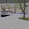 Modern Sales Office Building With High Rise Buildings Background Courtyard Trees And Seating Areas