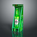 Budweiser Green Beer Bottle Placed in Transparent Display Rack with Brand Logo