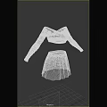 Two Piece Black Outfit With Off Shoulder Mesh Long Sleeve Top And Flare Skirt