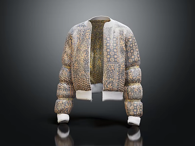 Stylish Jacket With Intricate Beige And Gold Patterns White Cuffs And Collar Design 3d model