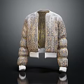 Stylish Jacket With Intricate Beige And Gold Patterns White Cuffs And Collar Design