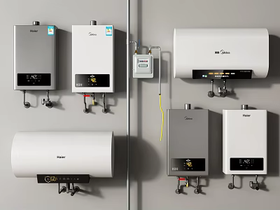 Various Wall Mounted Water Heaters With Different Designs And Control Panels 3d model