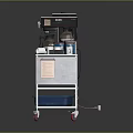 Stainless Steel Kitchen Cart With Wheels Electrical Appliances Cups Containers And Blue Basket