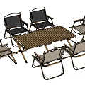 Folding Outdoor Table and Chairs Set with Wooden Top and Metal Frame Black Beige Seats