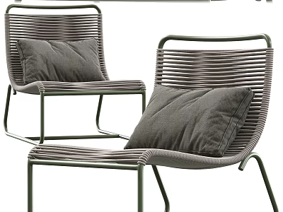 Stylish Woven Leisure Chairs with Green Metal Frame and Gray Comfortable Cushions for Outdoor Use 3d model