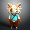 Cute Cartoon Cat Character With Orange Ears X Shaped Eye Blue Vest And Brown Pants