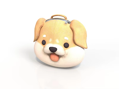 Adorable Cartoon Dog Sculpture Carving with Cute Coin Purse Design 3d model