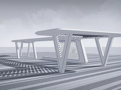 Modern Outdoor Pergola with Geometric Openwork Supports and Striped Floor 3d model