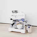 White Espresso Coffee Machine With Coffee Cups And Milk Frother In Modern Kitchen Setting