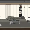 Modern Living Room With Light Gray Sofa Geometric Coffee Table Floor Lamp And Decorative Paintings