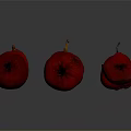 Red Fresh Crab Apples Displayed With One Halved On Shiny Surface 3d model