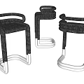 Modern Three Bar Stools with Metal Frame and Fabric Upholstered Seats
