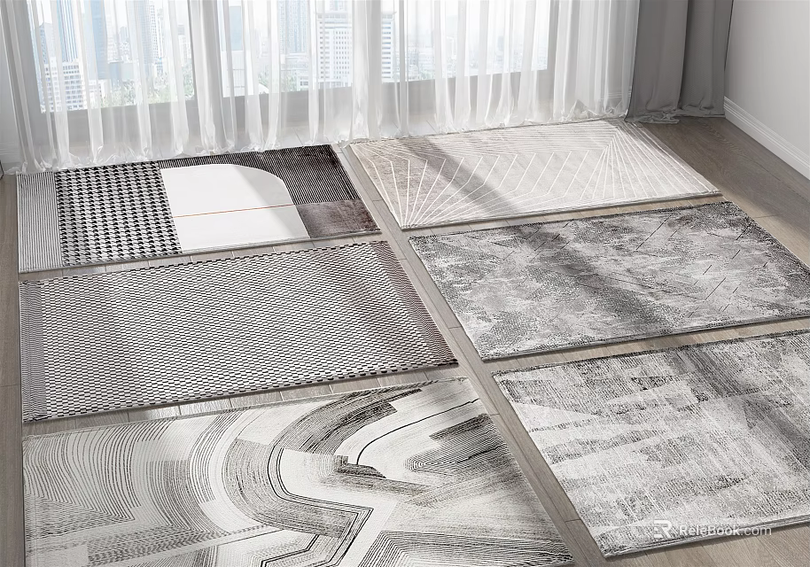 Modern Square Rugs with Geometric Patterns and Abstract Designs in Bright Interior 3d model