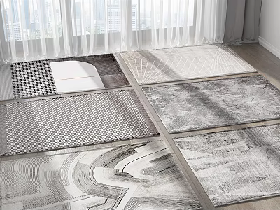Modern Square Rugs with Geometric Patterns and Abstract Designs in Bright Interior 3d model