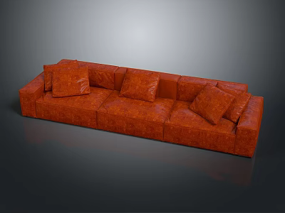 Orange Leather Three Seater Sofa With Plush Cushions And Stylish Modern Look 3d model
