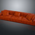 Orange Leather Three Seater Sofa With Plush Cushions And Stylish Modern Look
