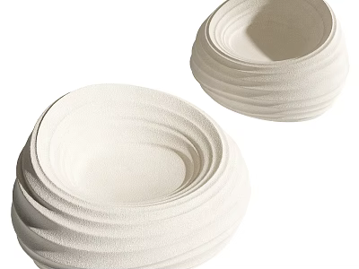 Two White Wavy Textured Bean Bag Chairs With Soft Foam For Modern Living Room 3d model