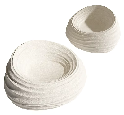 Two White Wavy Textured Bean Bag Chairs With Soft Foam For Modern Living Room 3d model